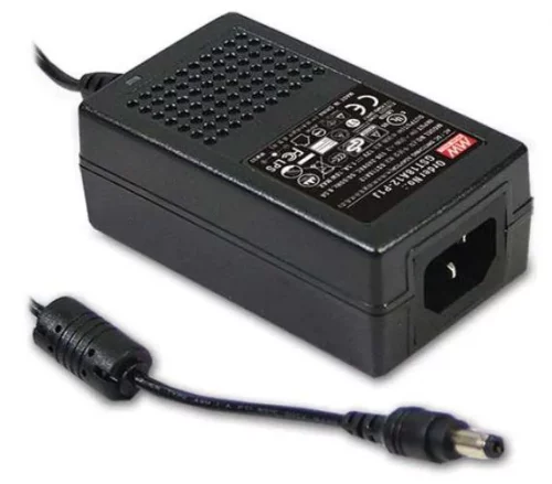 Mean Well GST18A24-P1J AC-DC Industrial desktop adaptor; Output 24Vdc at 0.75A; 3 pole AC inlet IEC320-C14, black