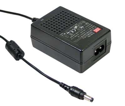 Mean Well GST18B05-P1J AC-DC Industrial desktop adaptor; Output 5Vdc at 3A; 2 pole AC inlet IEC320-C8, black