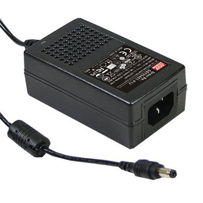 Mean Well GST25A12-P1J AC-DC Industrial desktop adaptor; Output 12Vdc at 2.08A; 3 pole AC inlet IEC320-C14, black
