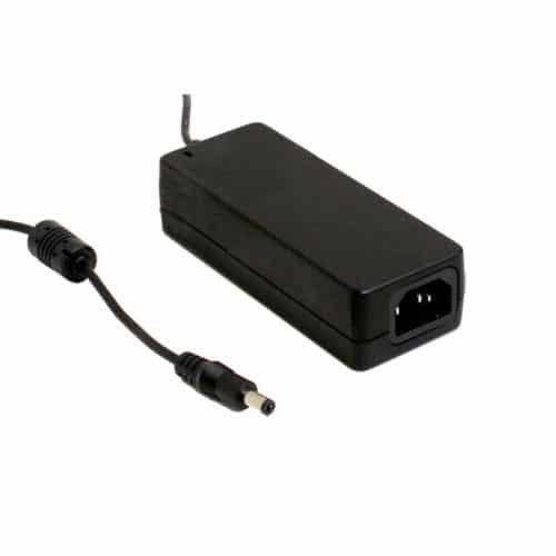 Mean Well GST60A24-P1J AC-DC Industrial desktop adaptor; Output 24Vdc at 2.5A; 3 pole AC inlet IEC320-C14, black