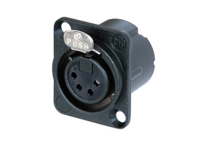 Neutrik NC4FD-LX-BAG 4 pin female XLR panel/chassis mount connector, duplex ground contact, black