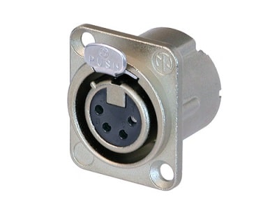 Neutrik NC4FD-LX 4 pin female XLR panel/chassis mount connector, duplex ground contact , grey