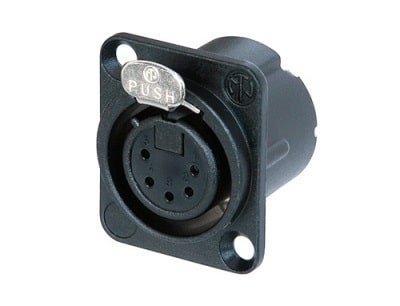 Neutrik NC5FD-LX-BAG 5 pin female XLR panel/chassis mount connector, duplex ground contact, black