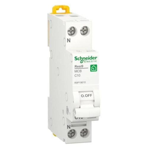 Schneider R9P19610 Electric circuit breaker 1-pole neutral 10A C-characteristic, white