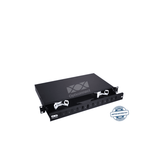 Patchpanel Black E1U 12 LC Duplex, 1U Mounted with 12 Adapters (incl. screws) LC OM4 Duplex + Accessories + 1 cassettes - including pigtails
